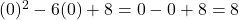 (0)^2 - 6(0) + 8 = 0 - 0 + 8 = 8