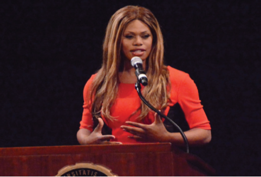 Laverne Cox delivers a speech.