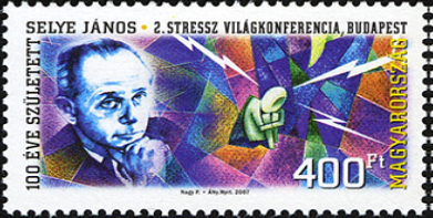 A stamp featuring Hans Selye is shown.
