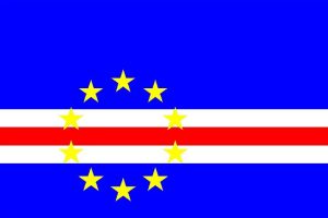 Cape Verdean flag, blue, white, red, with a circle of ten gold stars.