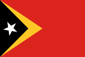 Flag of Timor Leste, red and gold with a single white star in the left black part.