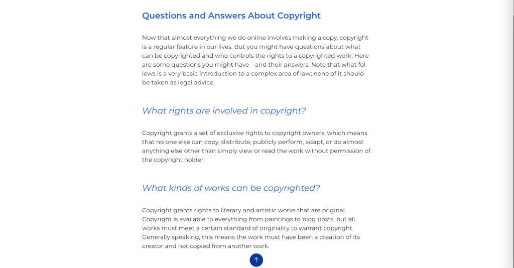 the beginning of a section titled “Questions and Answers About Copyright” from Finding and Using Openly Licensed Images: A Quick Guide for Students, including an intro, two questions, and their answers