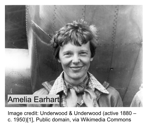 photo of Amelia Earhart with text overlay.