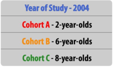 Table indicating the age of each cohort group that took part in the study.