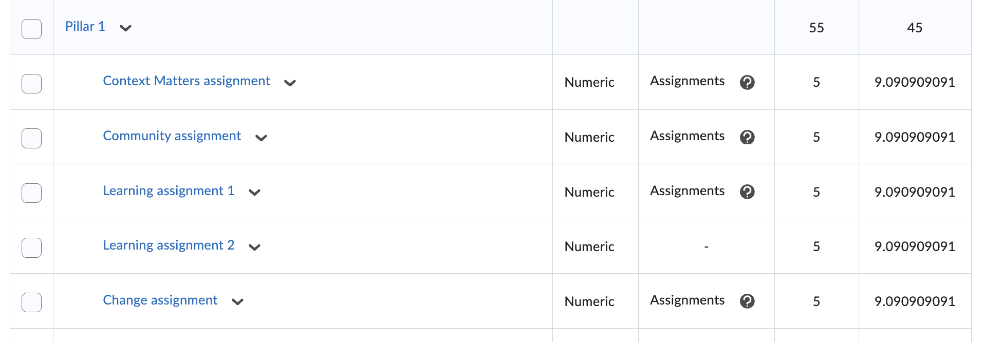 Screen shot of grade management