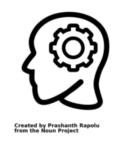 An outline of a human head containing a gear.