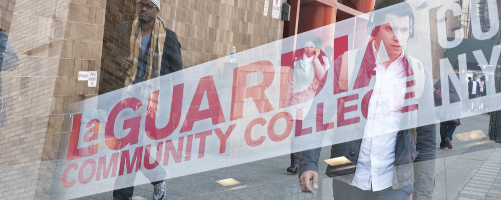 Entry to campus that says LaGuardia Community College CUNY