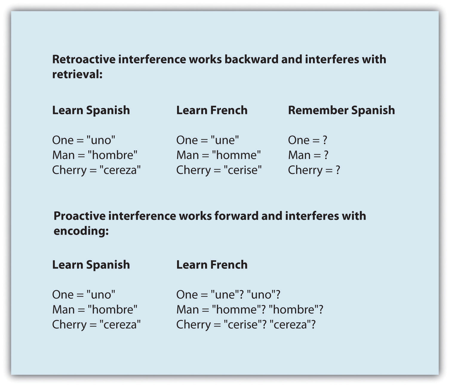 Retroactive and proactive interference can both influence memory.