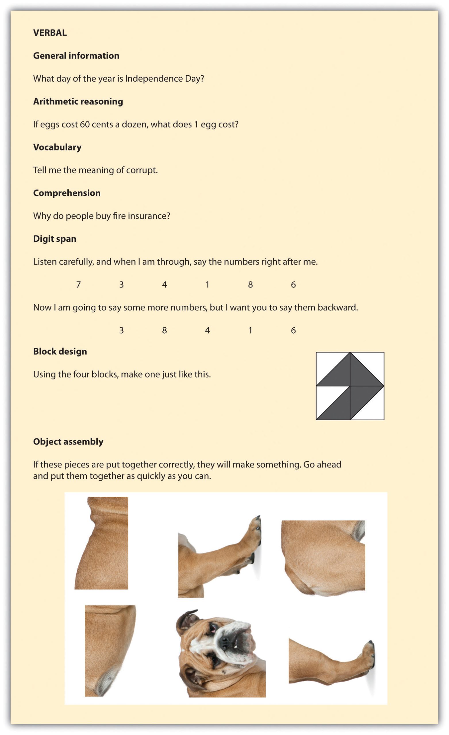 Sample Items From the Wechsler Adult Intelligence Scale (WAIS)