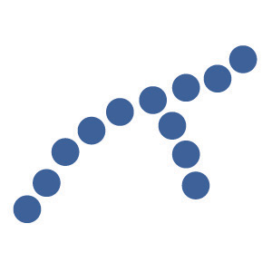 At right, most people see a line of dots that moves from the lower left to the upper right, rather than a line that moves from the left and then suddenly turns down. The principle of continuity leads us to see most lines as following the smoothest possible path.