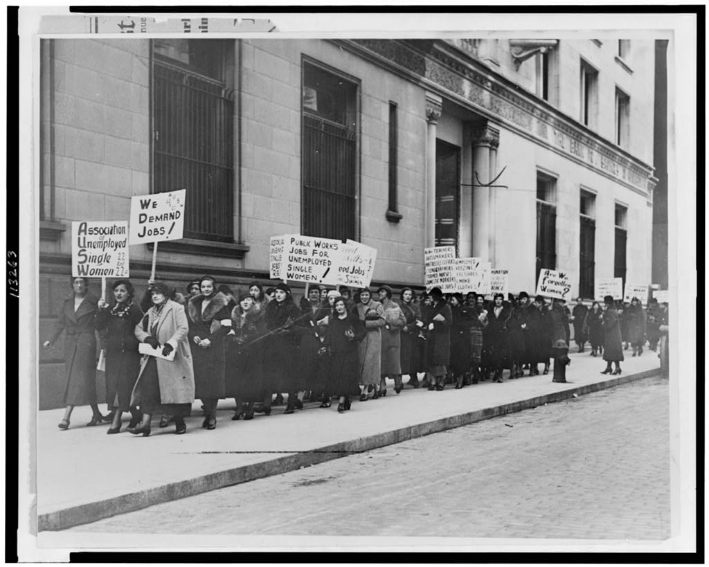 Unemployed single women marching for jobs, 1933