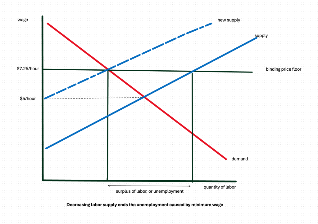 a shift of the labor supply curve upward will remove the unemployment caused by the minimum wage