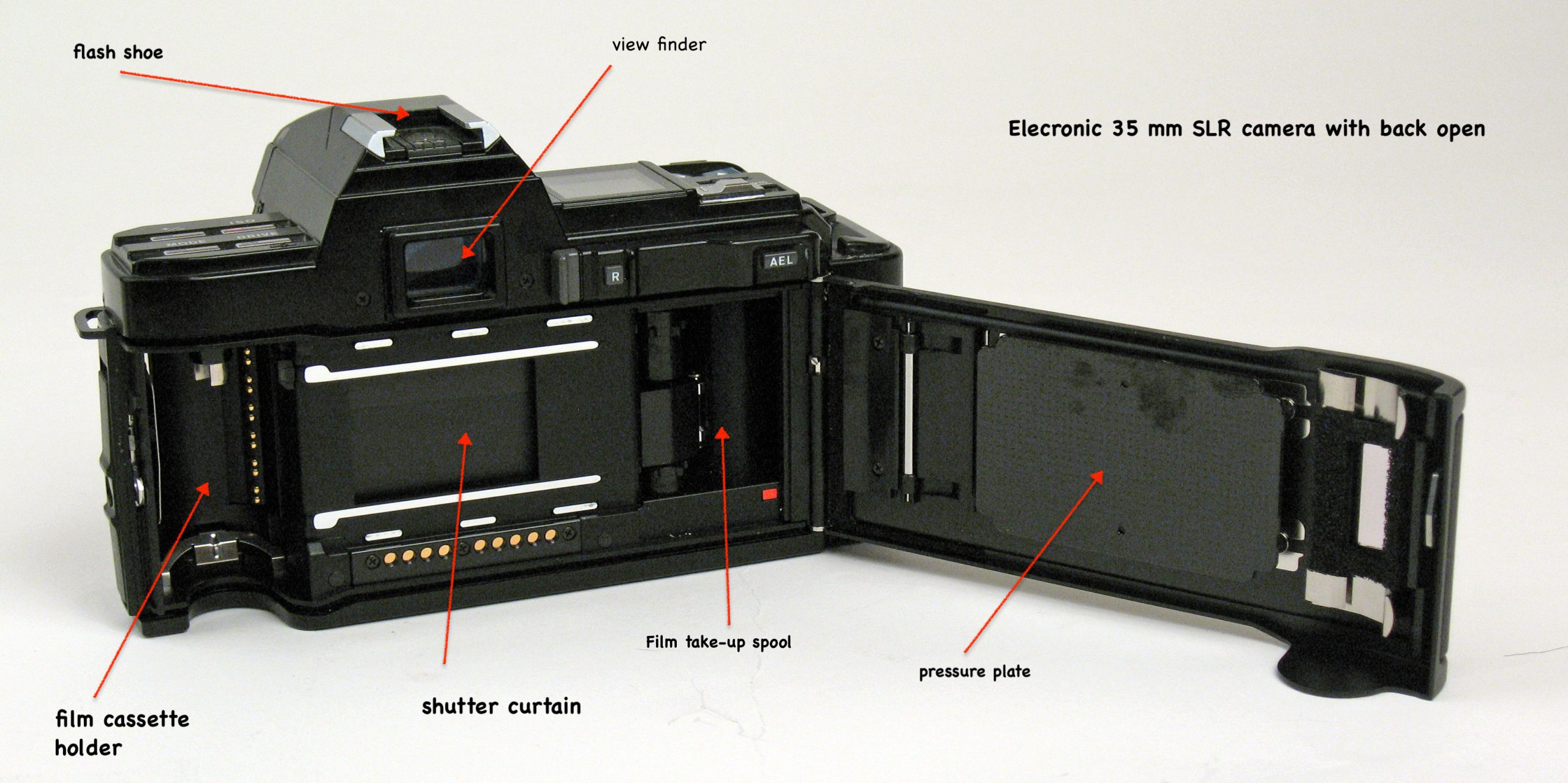 electronic SLR 35mm camera with back open