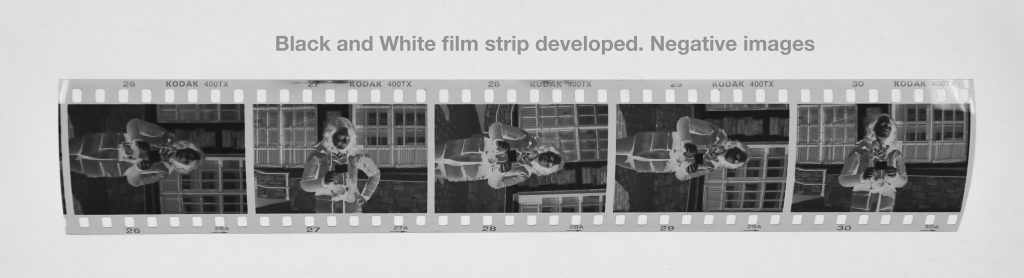 Flack and White film strip developed. Negative images