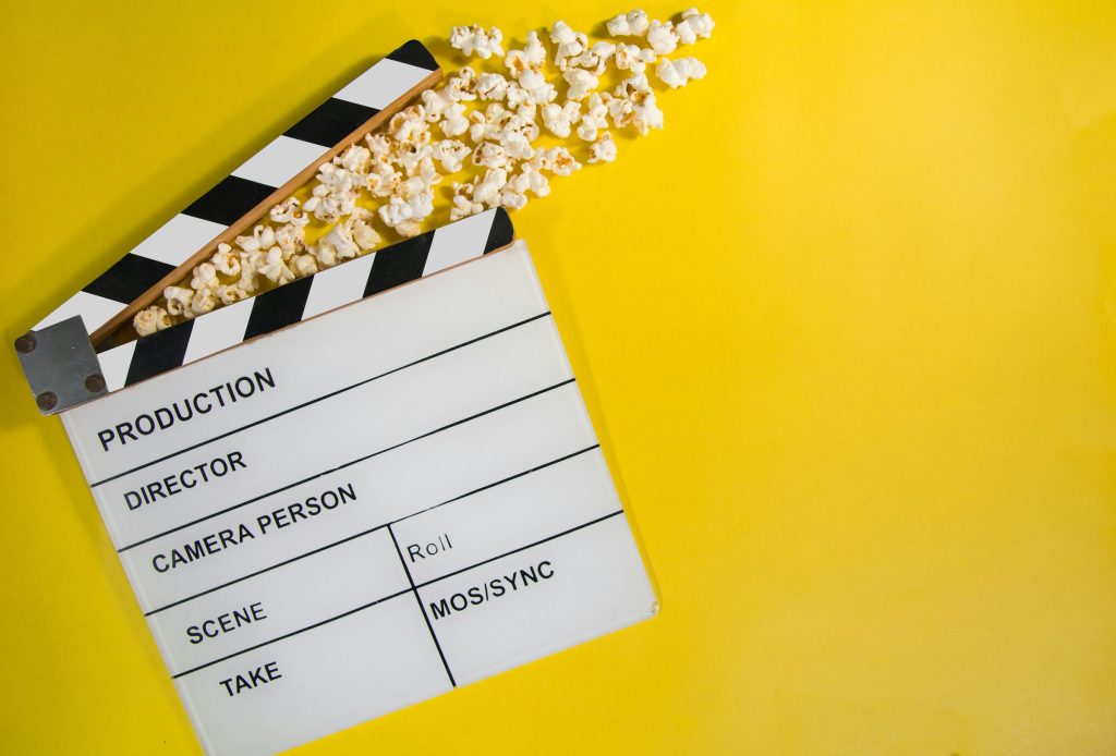 Film clapboard with popcorn