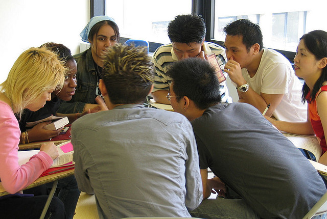 A small group working hard on a project