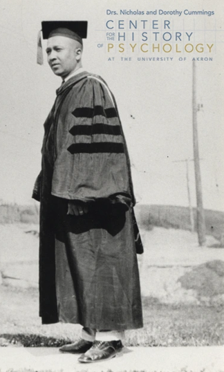 Photograph of Francis Cecil Sumner in his doctoral robe on the Cover of the Drs. Nicholas and Dorothy Cummings, "Center for the History of Psychology" at the University of Akron.