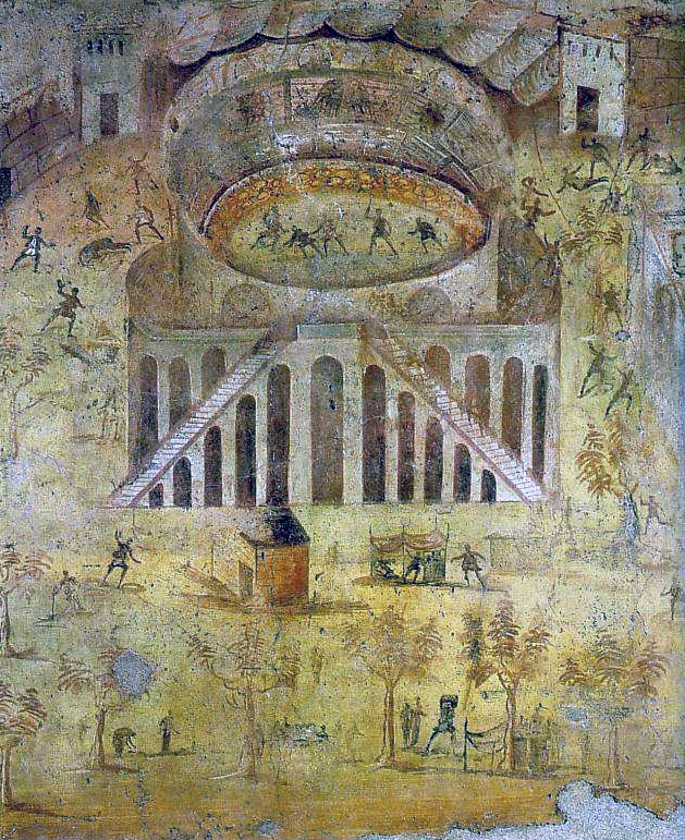 52. Pompeii Amphitheater Riots. Fresco. National Archaeological Museum. 59–79 CE. Photo by U.D.F. Wikimedia Commons. https://upload.wikimedia.org/wikipedia/commons/0/03/Pompeian_mural_depicting_the_Amphitheatre_riots.jpg