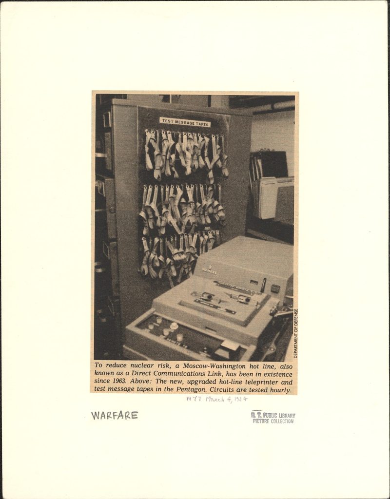 New York Times, March 4, 1984. N.Y. Public Library Picture Collection. Test message tapes from Moscow-Washington hot line functioning to reduce nuclear risk.