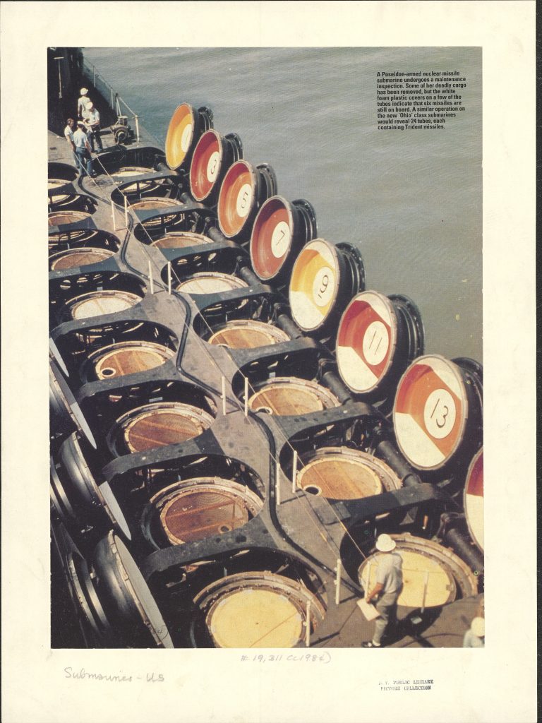 USA military powers. General editor: Stan Morse. New York, The Military Press, c1984. Aerospace Pub. Ltd. Numbered storage for nuclear missiles on a submarine