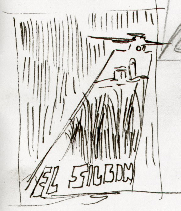 Final sketch of El Silbon with landscape embedded in the silhouette