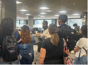 Group of students receiving a library tour
