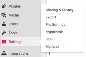 the Settings menu in the book Dashboard