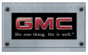 GMC trucks logo plus the slogan Do one thing. Do it well.