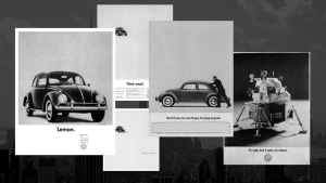 Sample magazine ads that were part of VW's "Think Small" campaign in the 1960s.