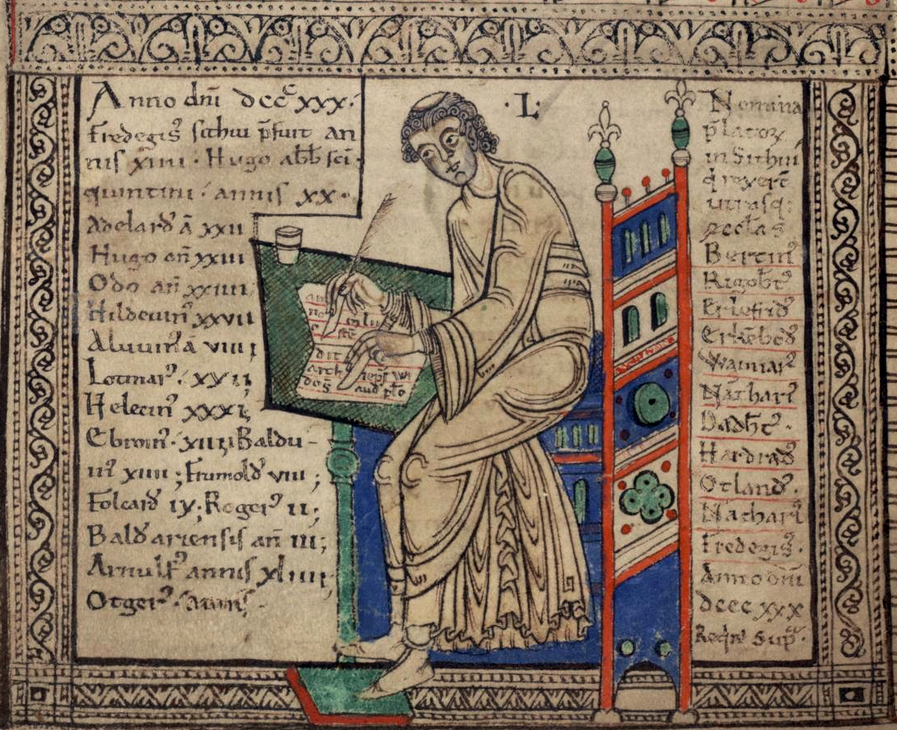 a scribe working on a manuscript